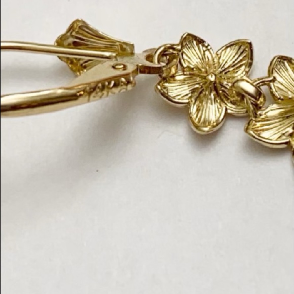 14k Solid Gold Elegant Plumeria Flower Earrings - Picture 8 of 9